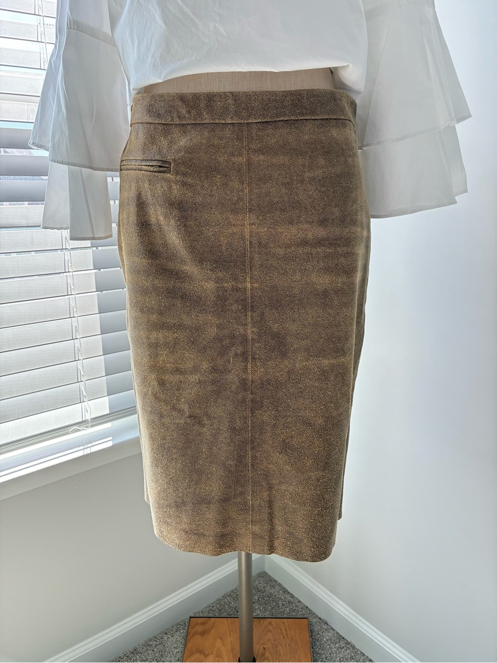 BCBGMaxAzria Women's Distressed Brown Leather Pencil Skirt